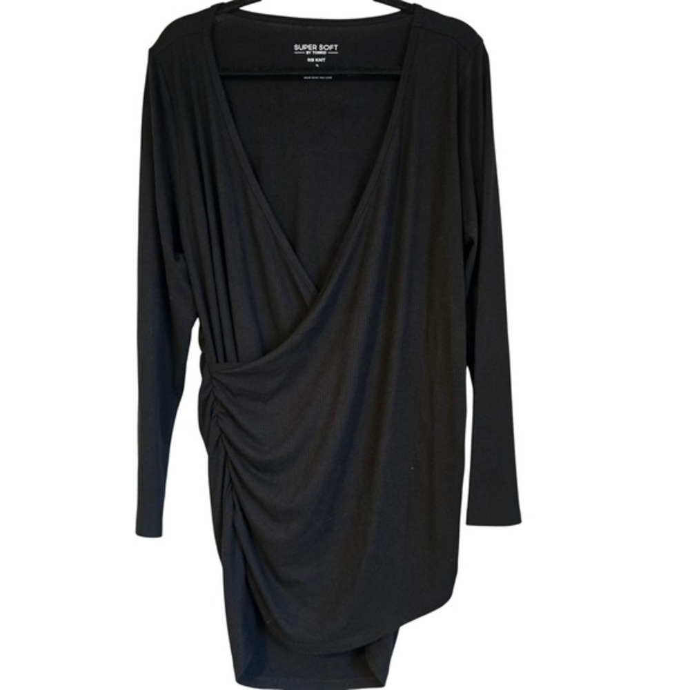 Torrid‎ Super Soft Rib Knit Black Long Sleeve Wrap Dress Size 2